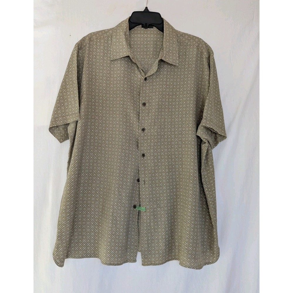 Axist Sirt Mens XXL Button Up Polka Dot Short Sleeve  Washable Silk Sage Green